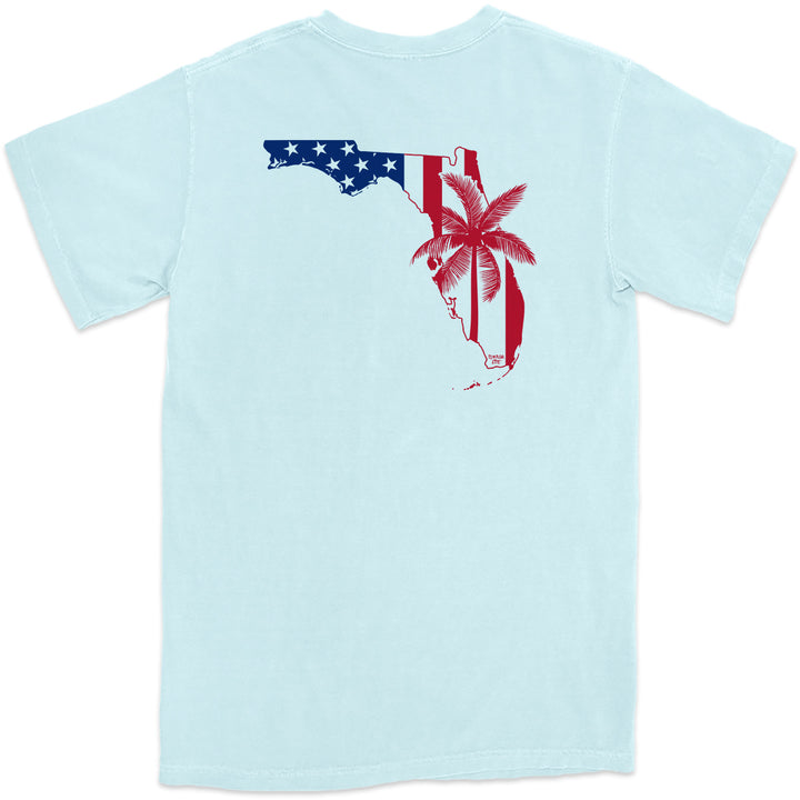 Florida Flag & Palms T-Shirt Chambray Light Blue
