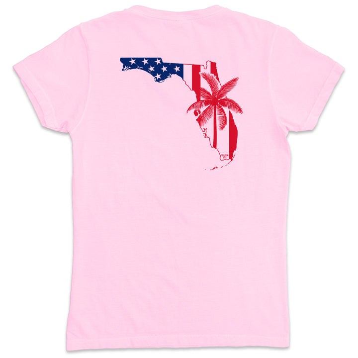 Women's Florida Flag & Palms V-Neck T-Shirt Light Pink