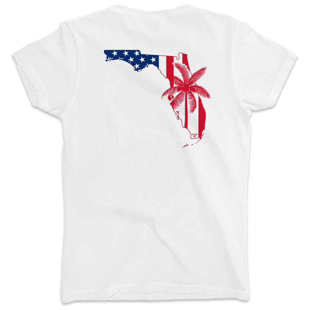 Women's Florida Flag & Palms V-Neck T-Shirt Ocean White