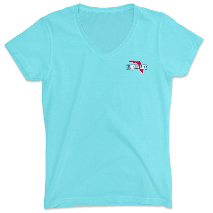 Women's Cape Coral Florida State Flag V-Neck T-Shirt Aqua