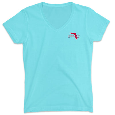 Women's Cape Coral Florida State Flag V-Neck T-Shirt Aqua