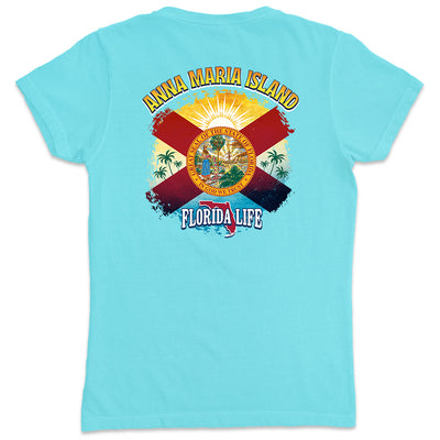 Women's Anna Maria Island Florida State Flag V-Neck T-Shirt Aqua