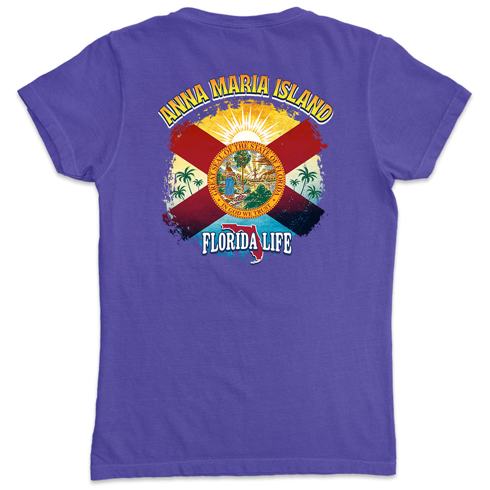 Women's Anna Maria Island Florida State Flag V-Neck T-Shirt Purple