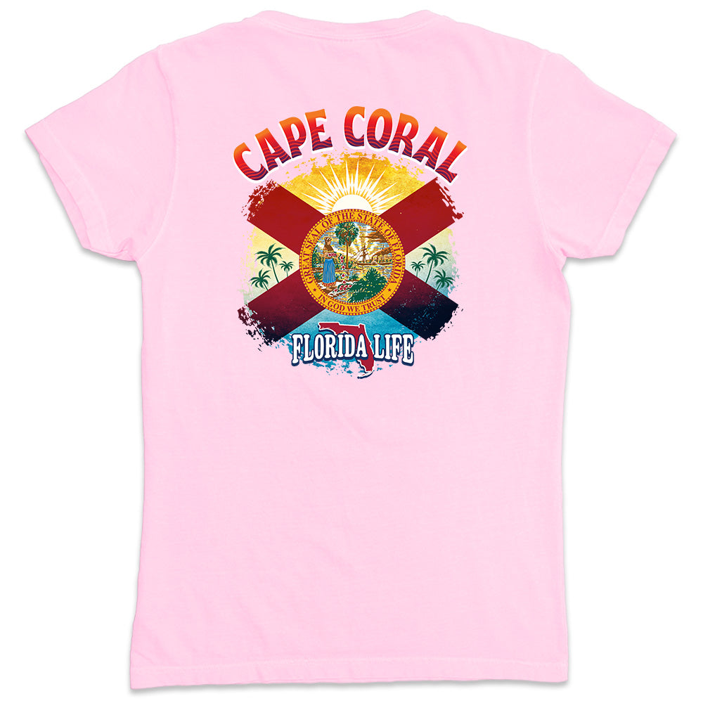 Women's Cape Coral Florida State Flag V-Neck T-Shirt Light Pink
