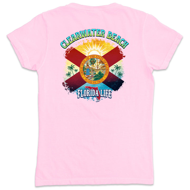 Women's Clearwater Beach Florida State Flag V-Neck T-Shirt