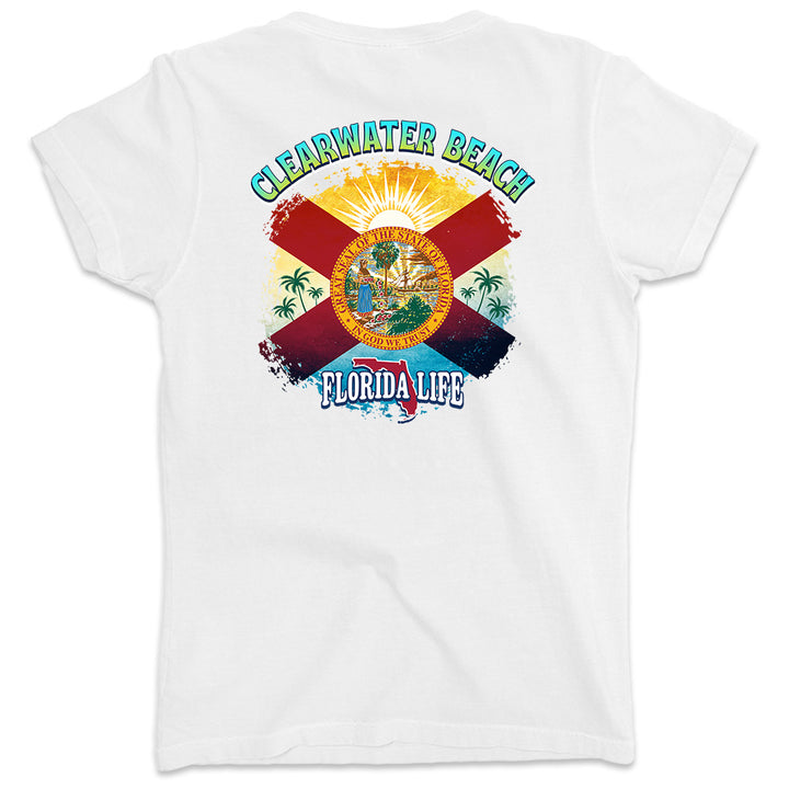 Women's Clearwater Beach Florida State Flag V-Neck T-Shirt