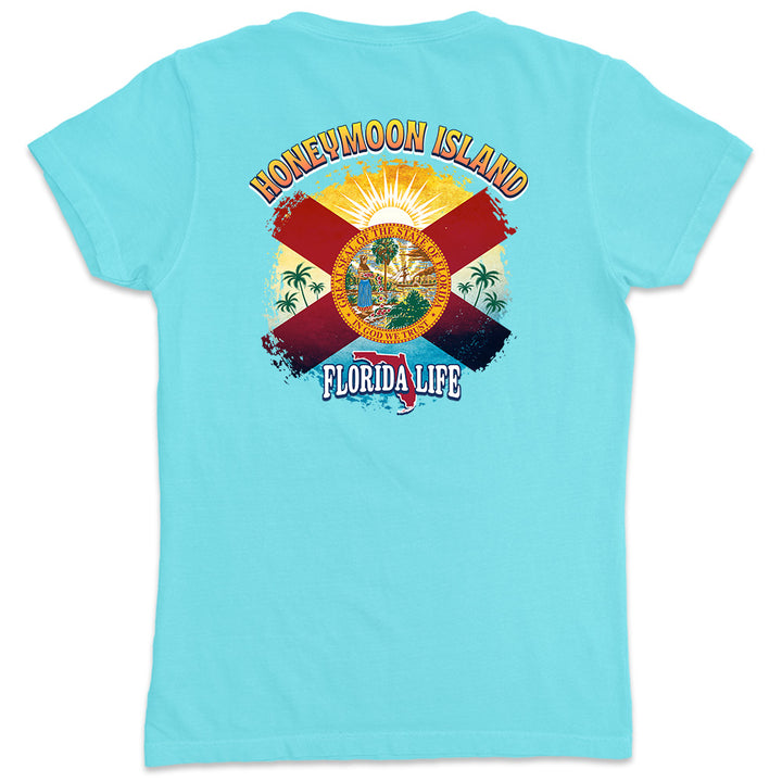 Women's Honeymoon Island Florida State Flag V-Neck T-Shirt Aqua