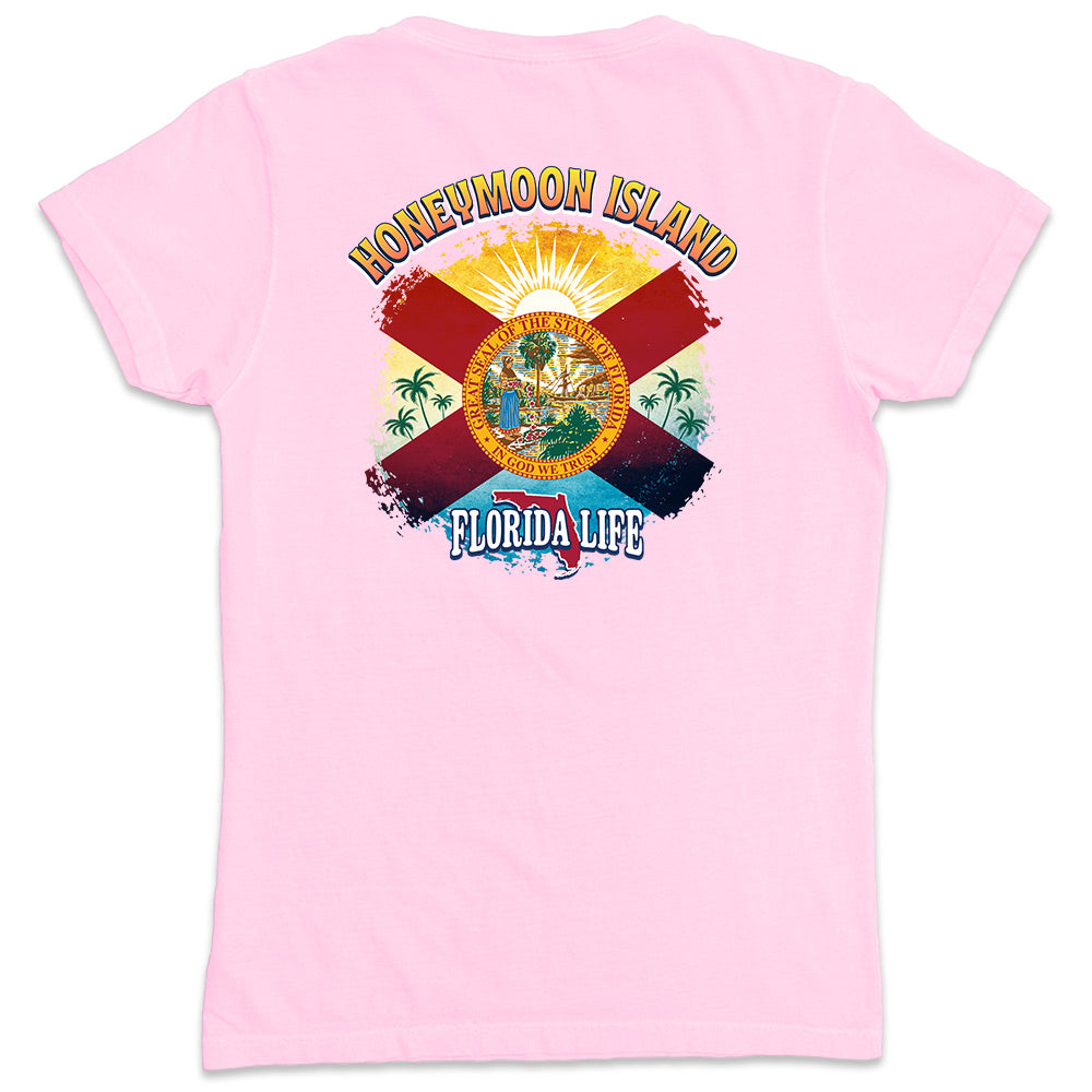 Women's Honeymoon Island Florida State Flag V-Neck T-Shirt Light Pink