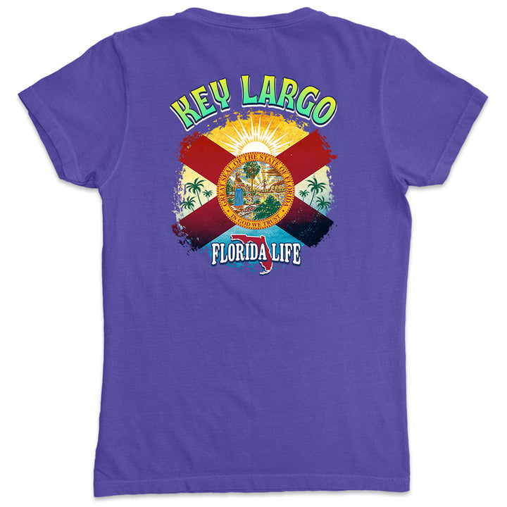 Women's Key Largo Florida State Flag V-Neck T-Shirt Purple