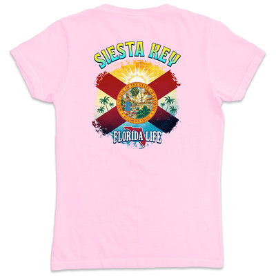 Women's Siesta Key Florida State Flag V-Neck T-Shirt Light Pink