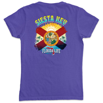 Women's Siesta Key Florida State Flag V-Neck T-Shirt Purple