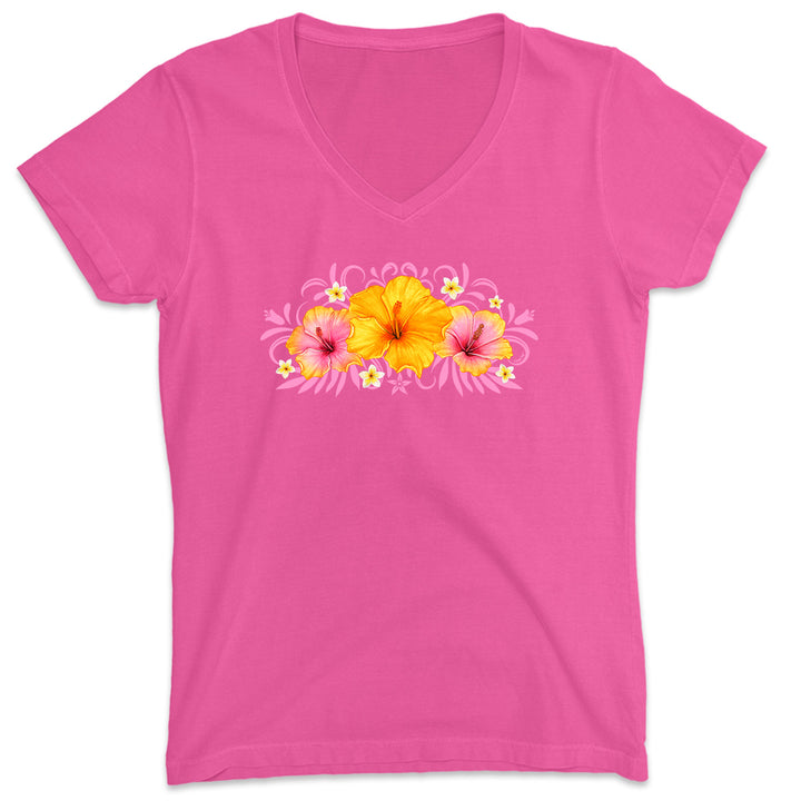 Women's Tropical Sunrise Flower V-Neck T-Shirt