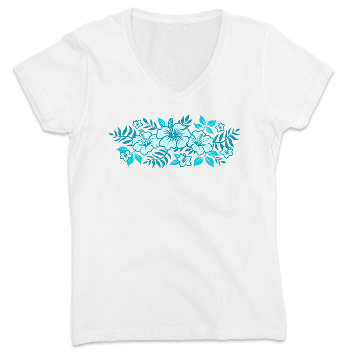 Women's Azul Hibiscus V-Neck T-Shirt Ocean White
