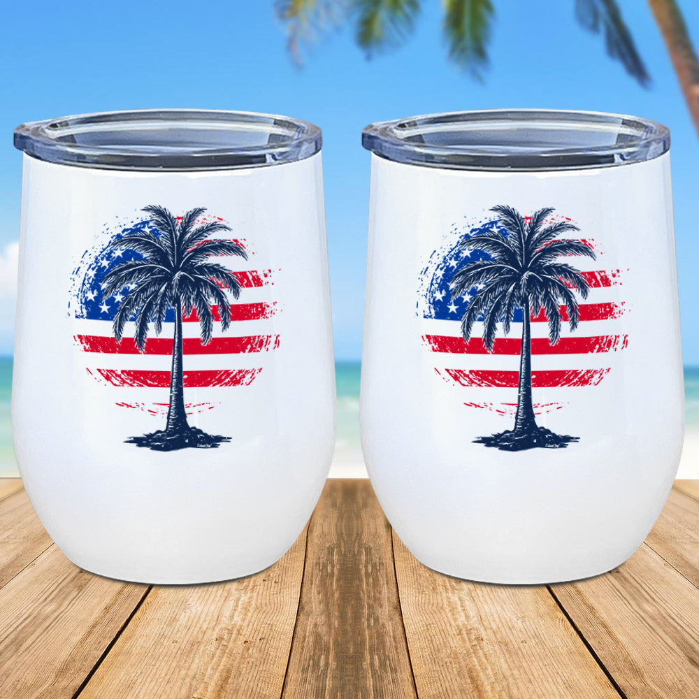 Freedom Shores Palm Tree Metal Stemless Wine Tumbler