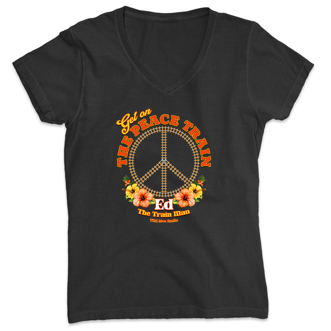 Women's Get On The Peace Train V-Neck T-Shirt Black