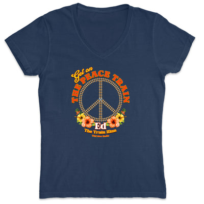 Women's Get On The Peace Train V-Neck T-Shirt Navy