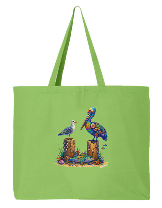 Coral Seabirds Mosaic Beach Tote Bag