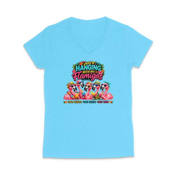 Hanging With My Flamigos V-Neck T-Shirt