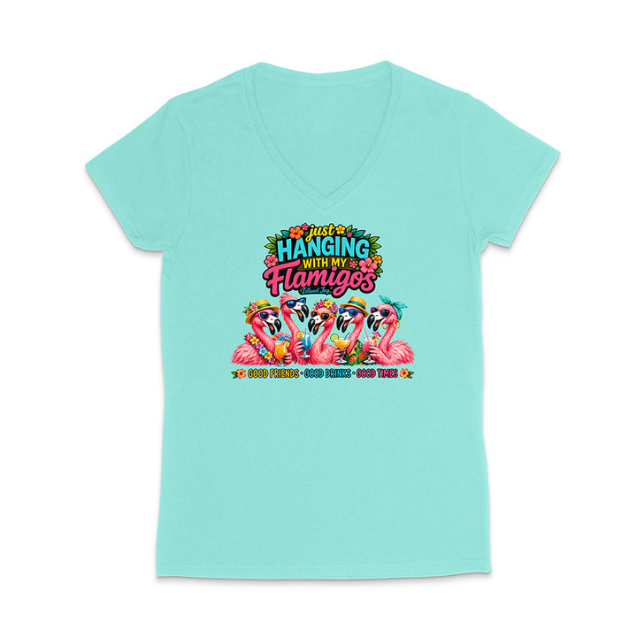Hanging With My Flamigos V-Neck T-Shirt