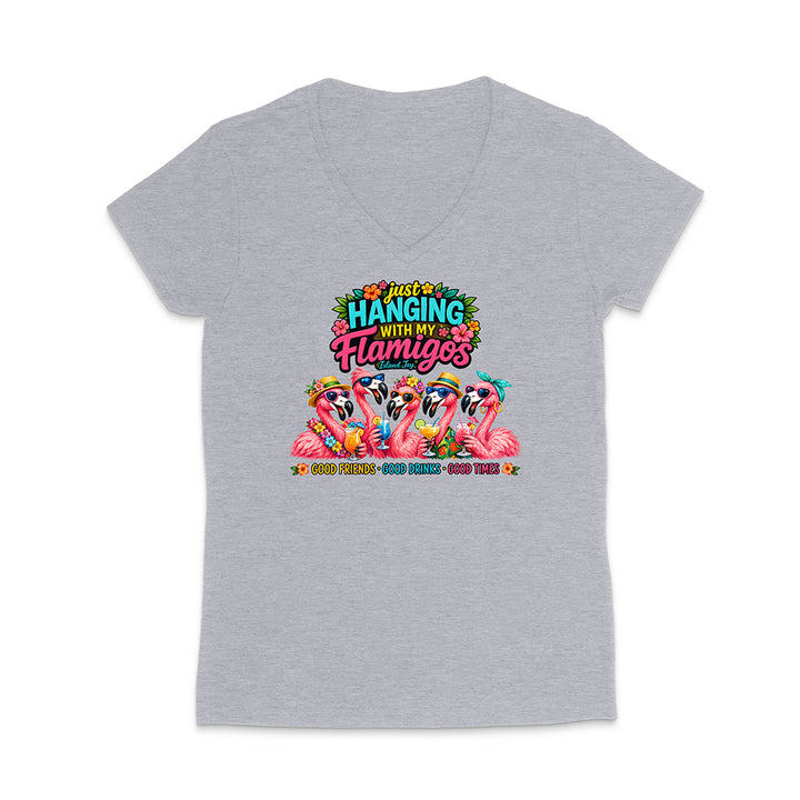 Hanging With My Flamigos V-Neck T-Shirt