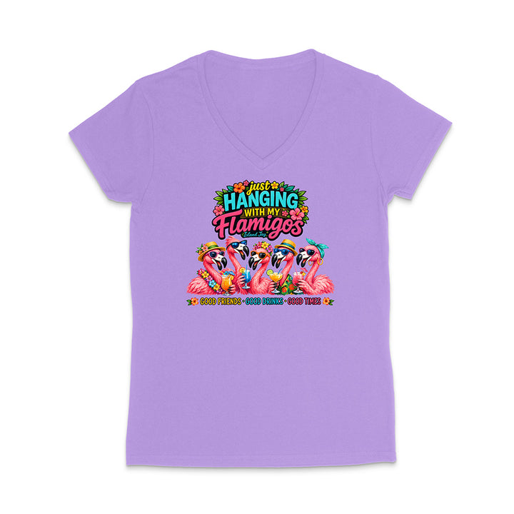Hanging With My Flamigos V-Neck T-Shirt