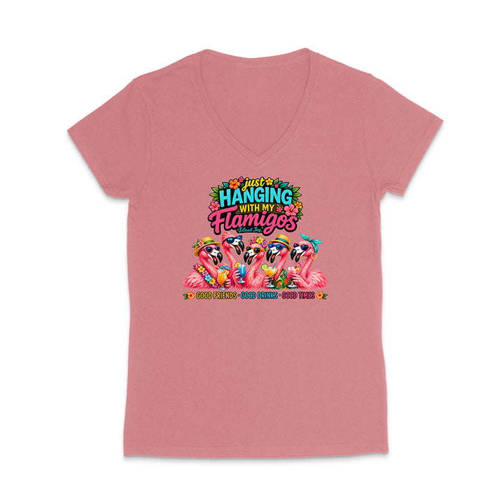 Hanging With My Flamigos V-Neck T-Shirt