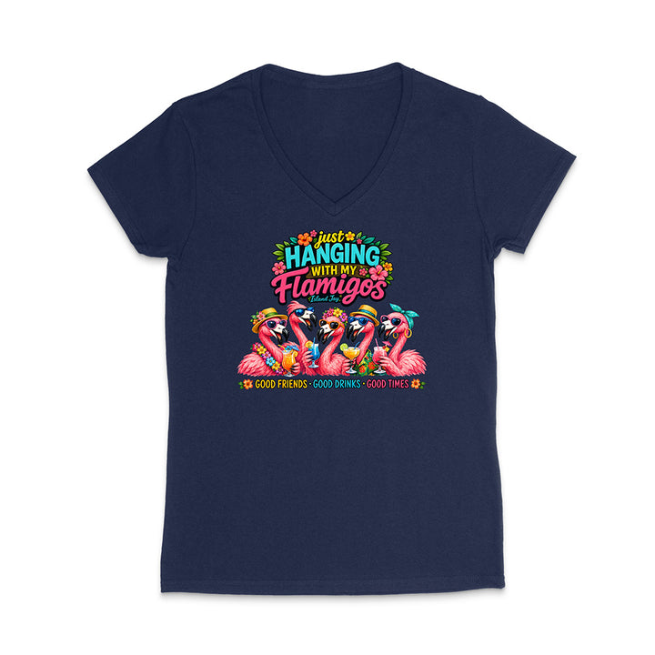 Hanging With My Flamigos V-Neck T-Shirt