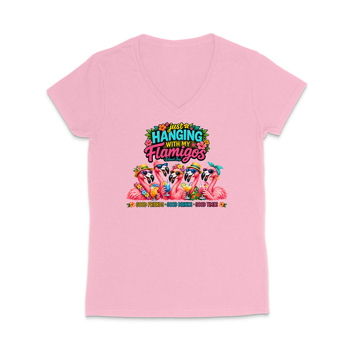 Hanging With My Flamigos V-Neck T-Shirt