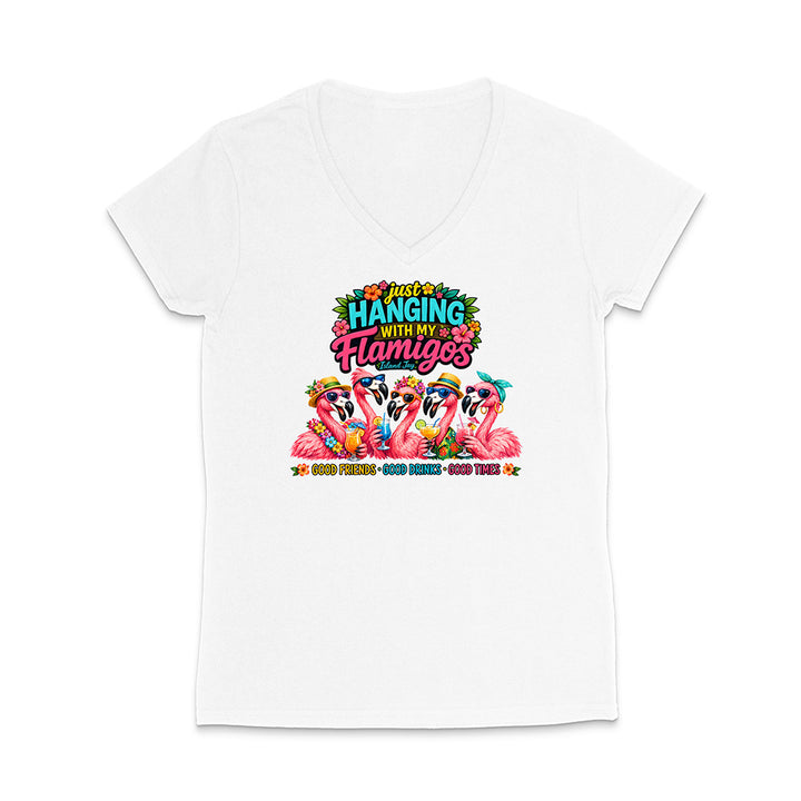 Hanging With My Flamigos V-Neck T-Shirt