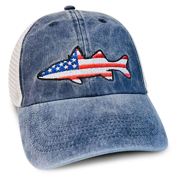 Snook USA Flag Embroidered Mesh Hat Denim
