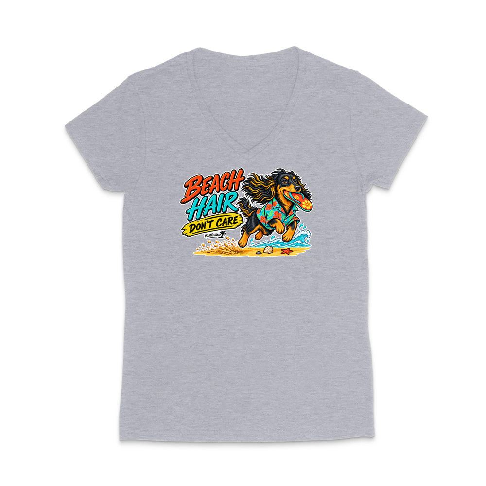 Beach Hair Don't Care Dog WOMEN'S V-Neck T-Shirt