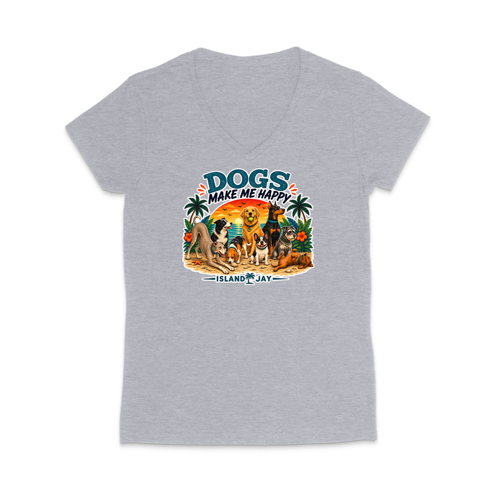Dogs Make Me Happy WOMEN'S V-Neck T-Shirt