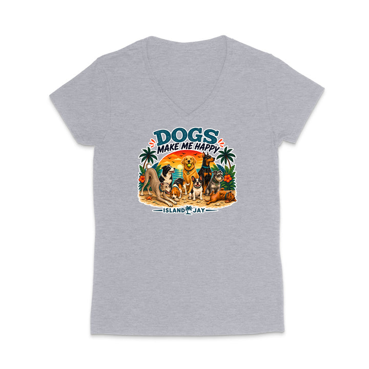 Dogs Make Me Happy WOMEN'S V-Neck T-Shirt