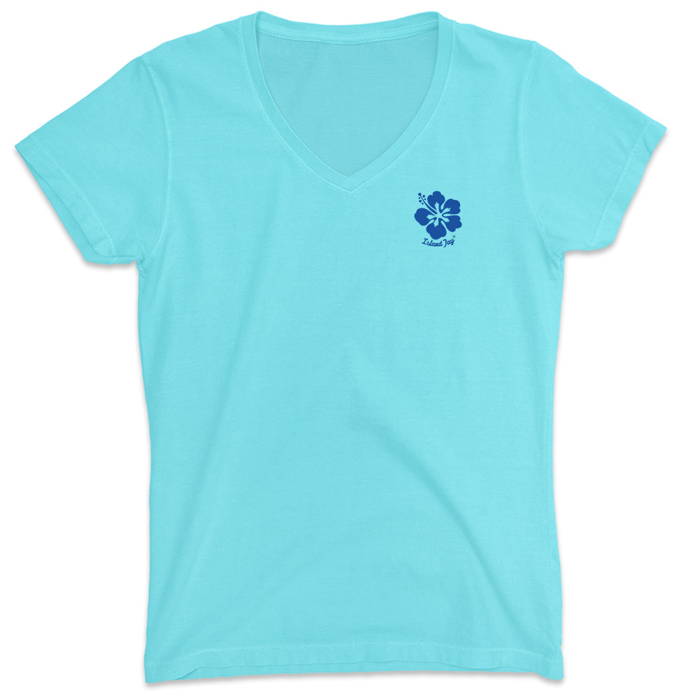 Women's Find Me Under The Palms V-Neck T-Shirt Aqua