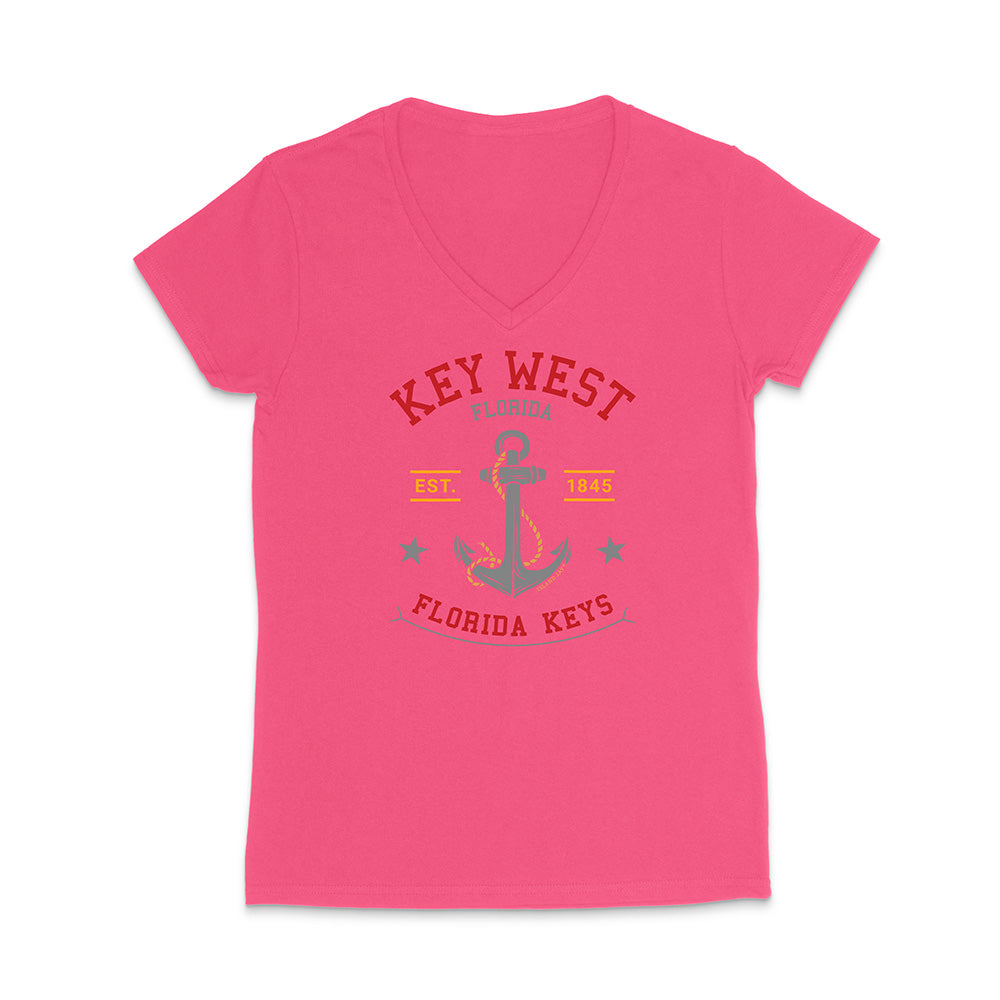 Pink t-shirt with 'Key West Florida Keys' design on a white background