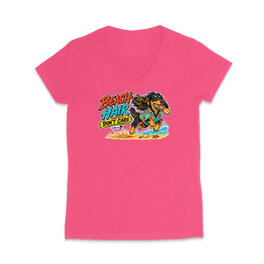 Beach Hair Don't Care Dog WOMEN'S V-Neck T-Shirt