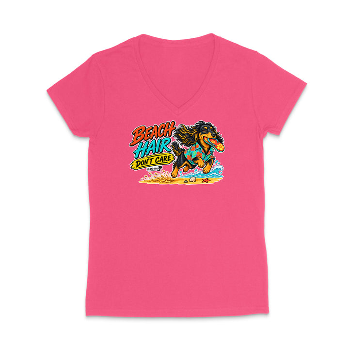 Beach Hair Don't Care Dog WOMEN'S V-Neck T-Shirt