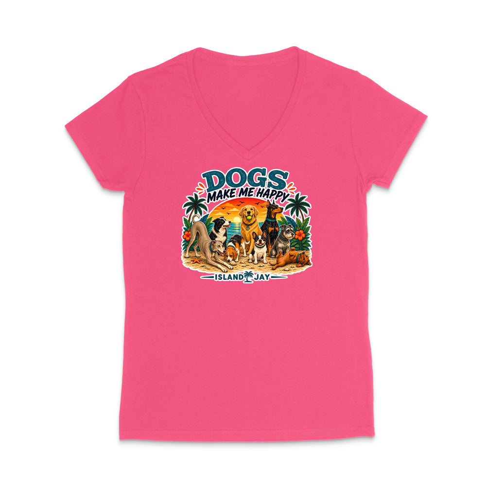 Dogs Make Me Happy WOMEN'S V-Neck T-Shirt