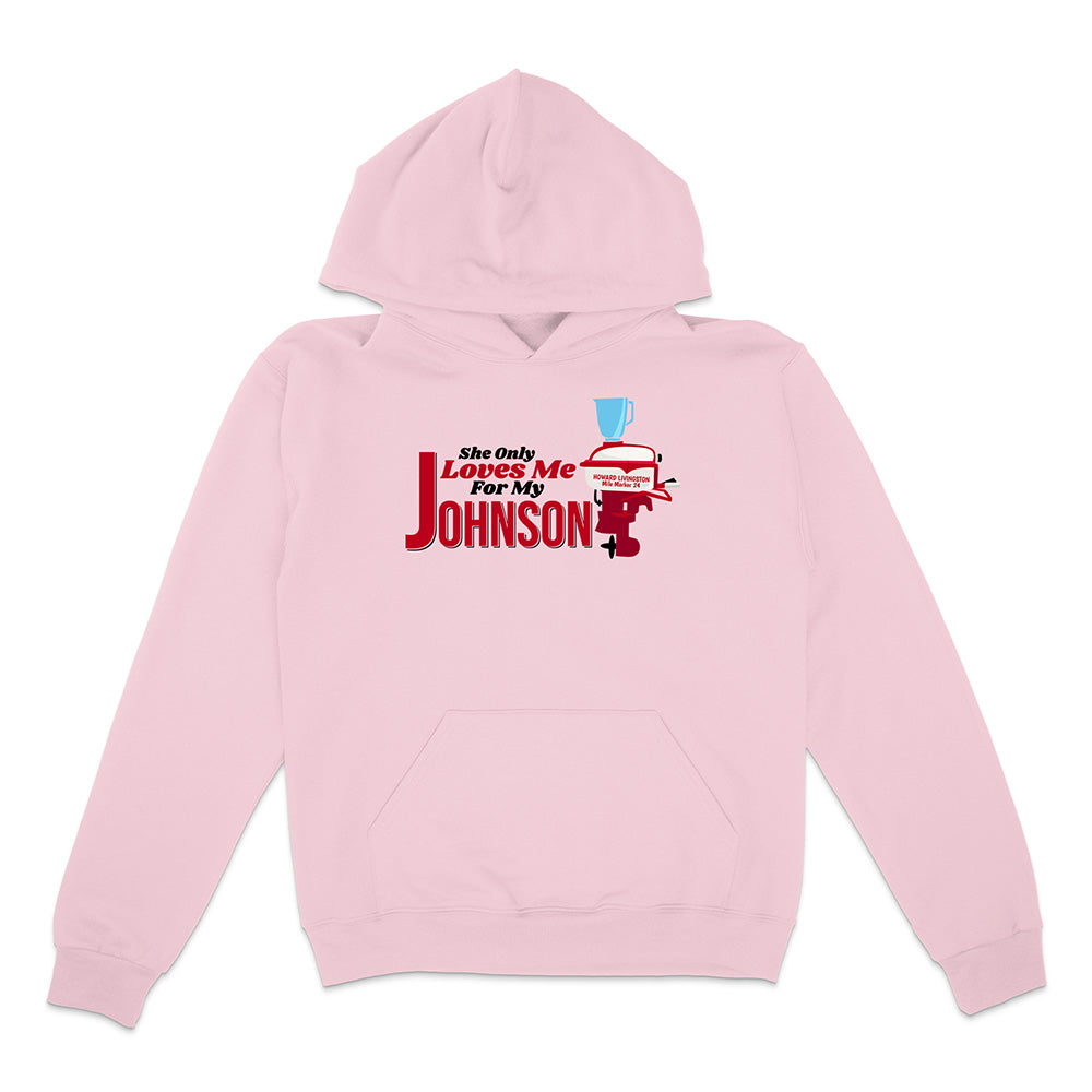 Pink hoodie with a graphic and text on a white background