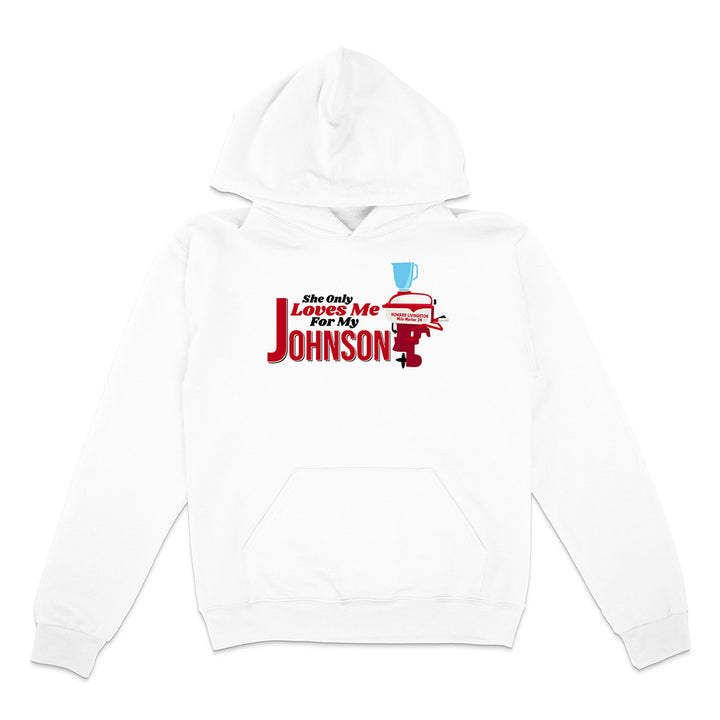 White hoodie with a graphic design on a white background