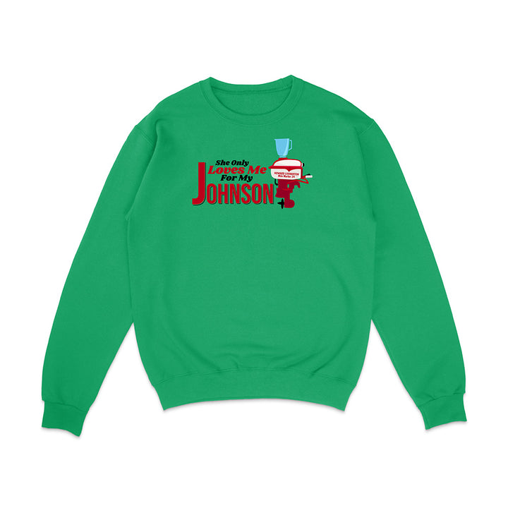 Green sweatshirt with a graphic design on a white background