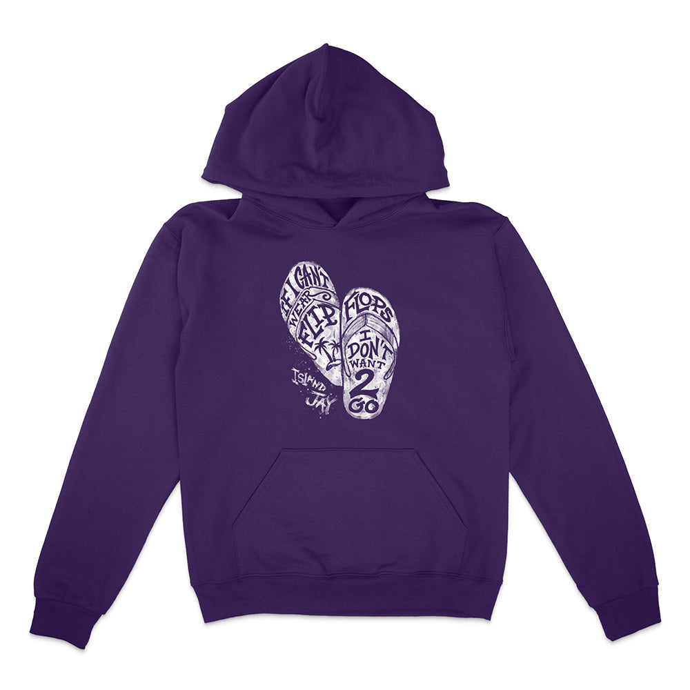 Purple hoodie with white graphic design on a white background