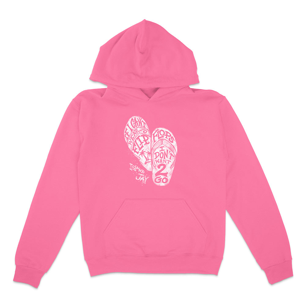 Pink hoodie with white graphic design on a white background