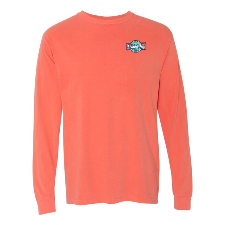Light orange/red long-sleeve shirt with the Island Jay logo on the chest.