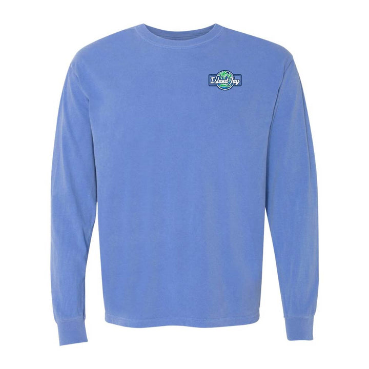 Blue long-sleeve shirt with the Island Jay logo on the chest.