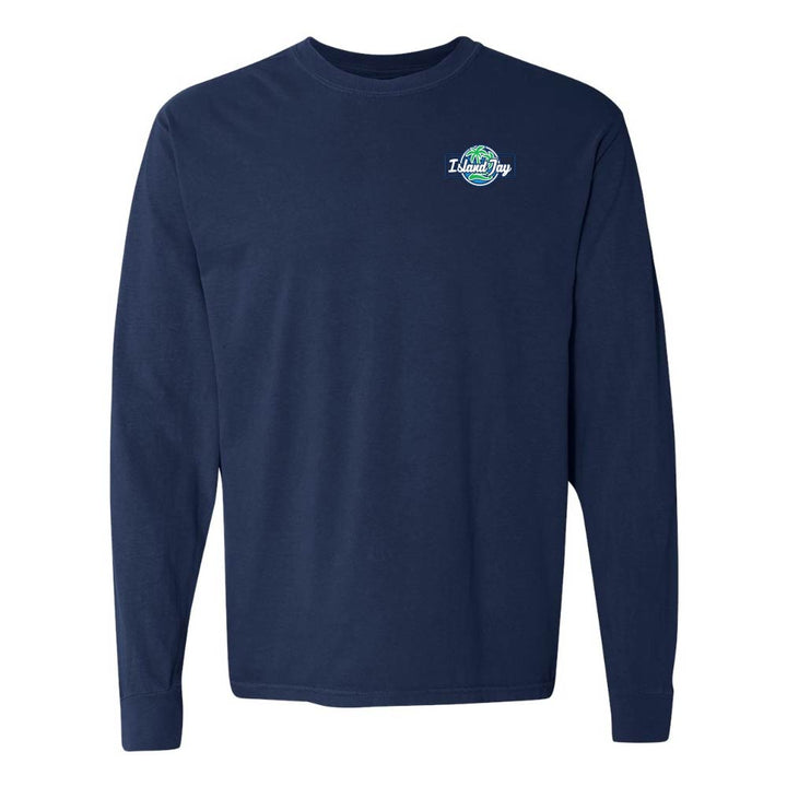 Navy long-sleeve shirt with the Island Jay logo on the chest.