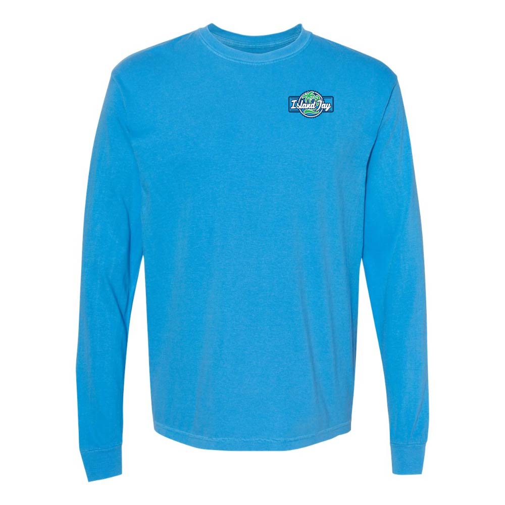 Blue long-sleeve shirt with the Island Jay logo on the chest.