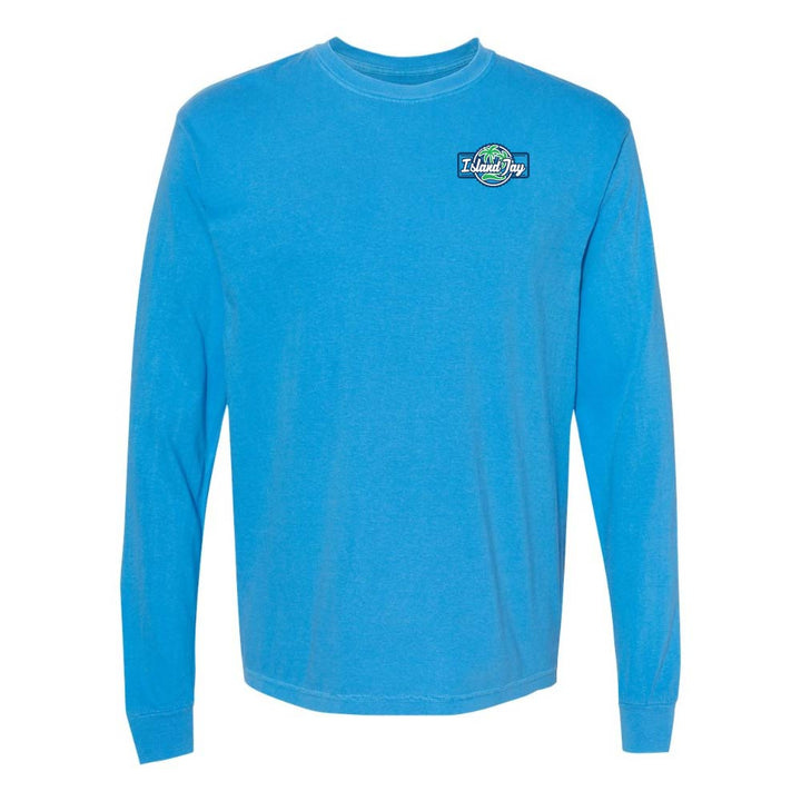 Blue long-sleeve shirt with the Island Jay logo on the chest.