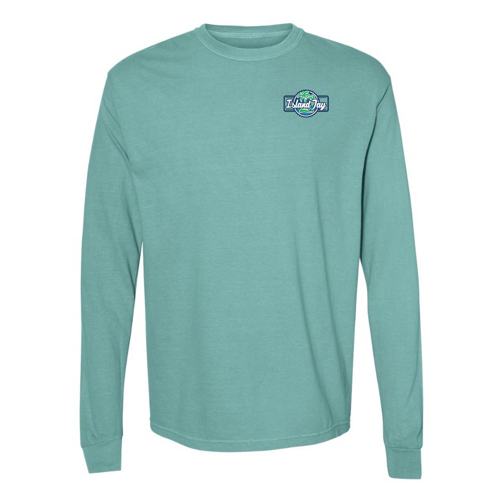 Teal long-sleeve shirt with the Island Jay logo on the chest.