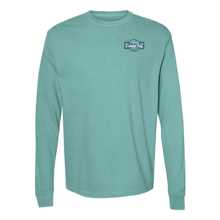 Teal long-sleeve shirt with the Island Jay logo on the chest.